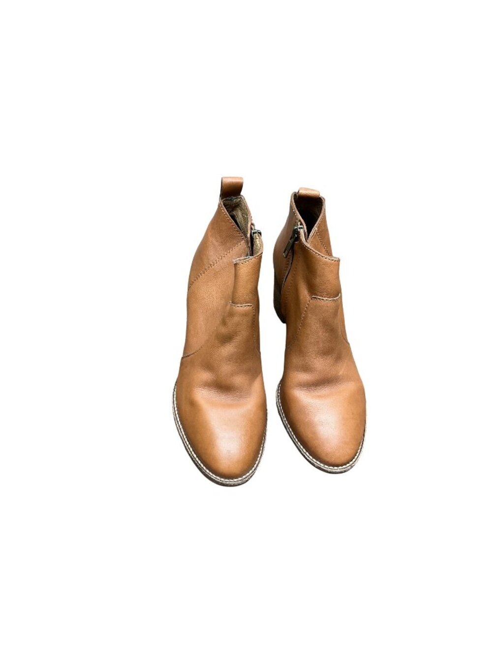 Madewell Tan Leather Ankle Booties Side Zip Stacked Heel Boots Women’s  Sz 6